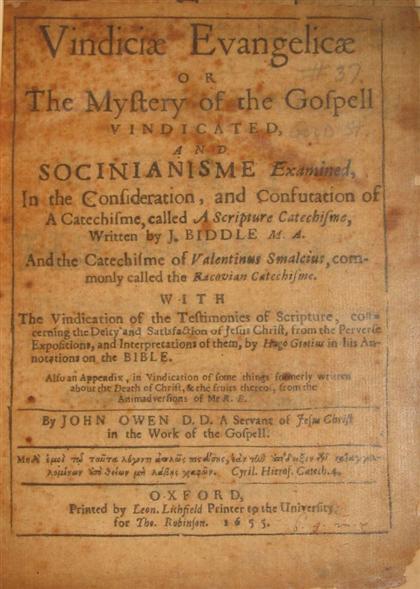 1 vol.  Owen, John. Vindiciae