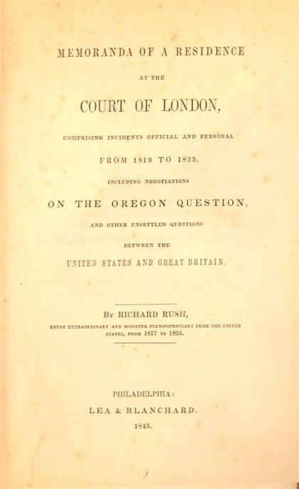 1 vol.  Rush, Richard. Memoranda of