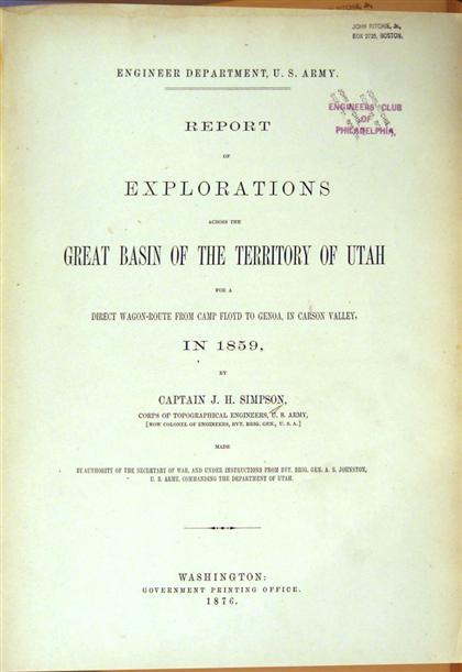 1 vol.  Simpson, Col. J(ames) H.