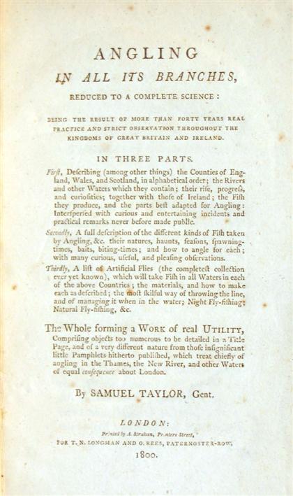 1 vol.  Taylor, Samuel. Angling