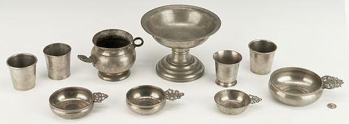 10 AMERICAN PEWTER TABLE ITEMS,