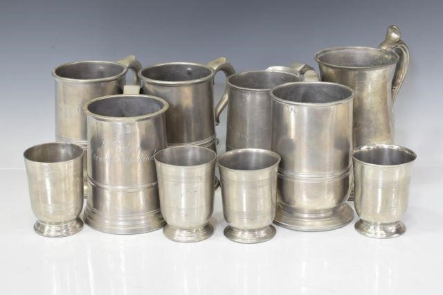 (10) ANTIQUE PEWTER TANKARDS &