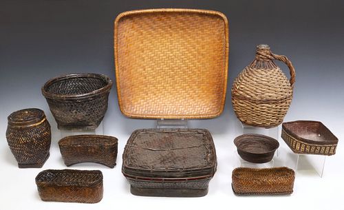 (10) ASIAN WOVEN RATTAN BASKETS,