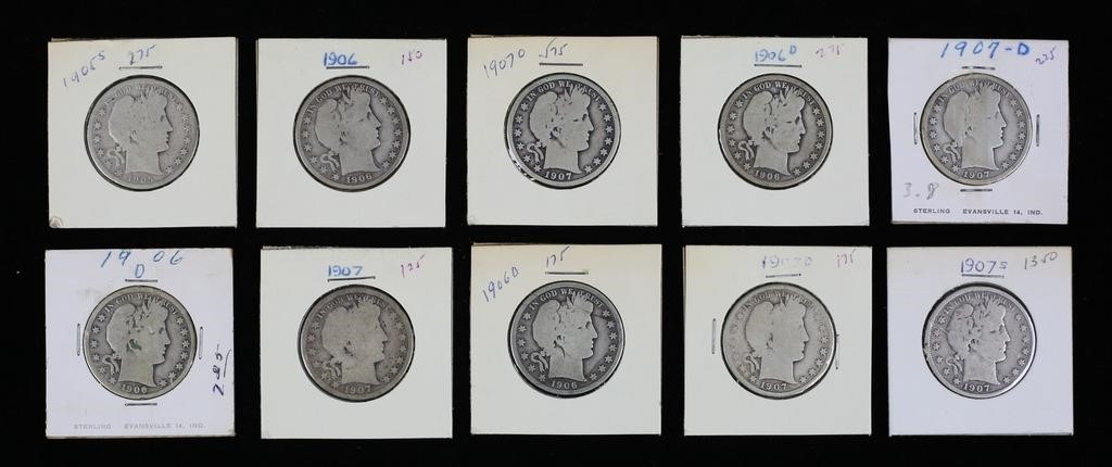 10 BARBER HALF DOLLARS1 1905 Barber