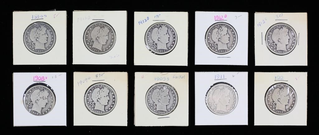 10 BARBER HALF DOLLARS1 1908 Barber
