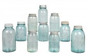 (10) Blue Glass Jars to includ