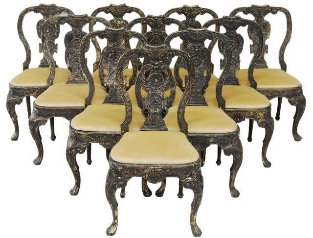 (10) CHIPPENDALE STYLE EBONIZED
