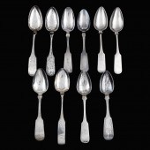 10 COIN SILVER TABLESPOONS, IN