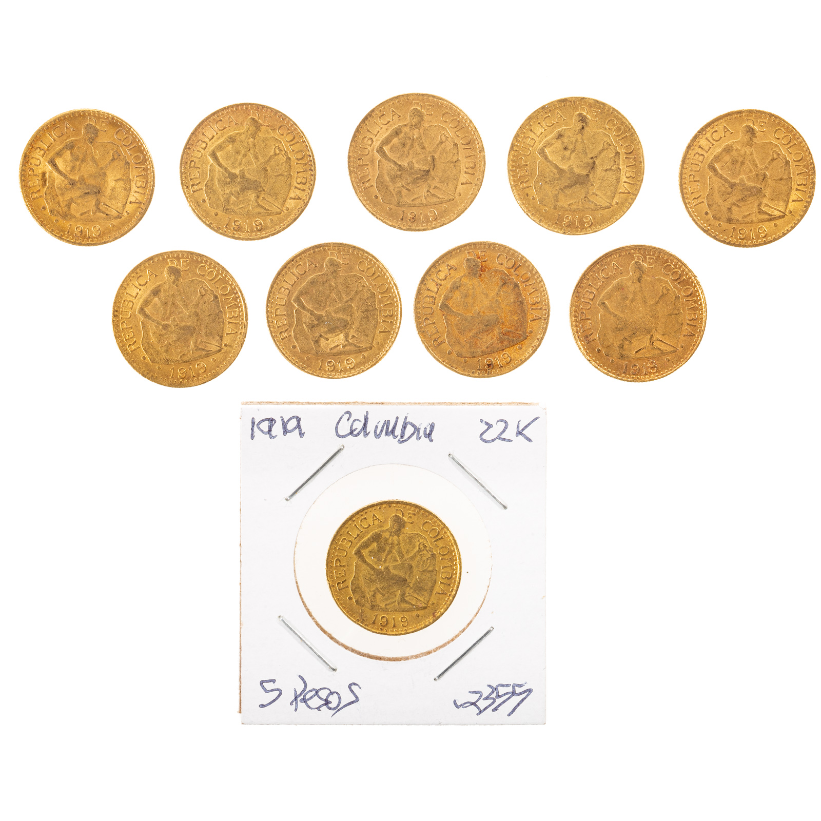 10 COLUMBIAN GOLD 5 PESOS 2.355