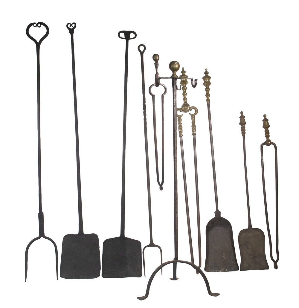 (10) EARLY FIREPLACE TOOLS