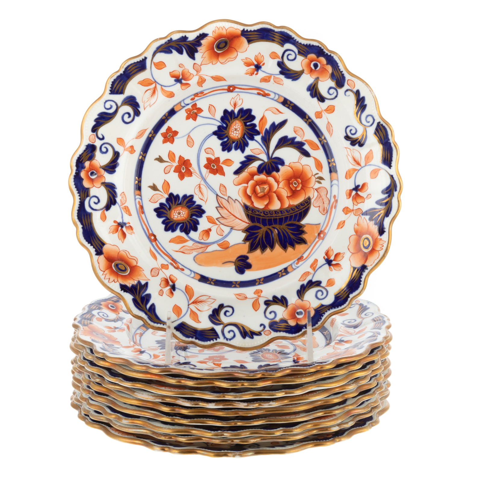 10 ENGLISH IMARI STYLE SCALLOPED