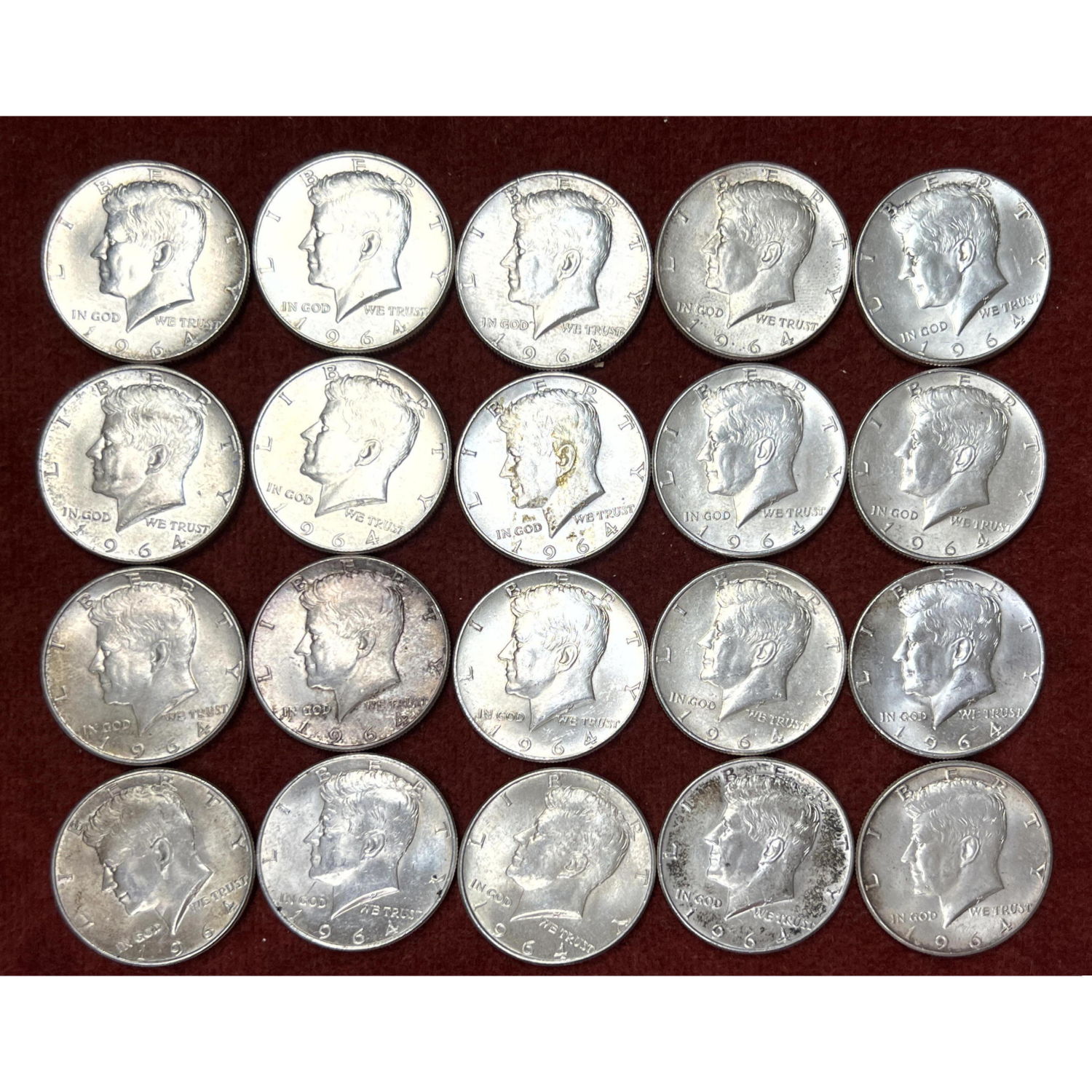 $10 face 1964 Kennedy half dollars.