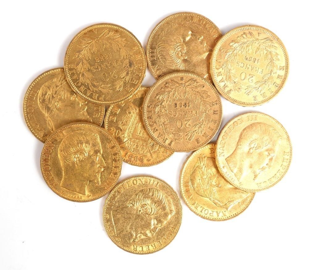 10 FRANCE GOLD COINS (20F) 20