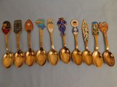 10 GILT SILVER & ENAMEL SPOONS