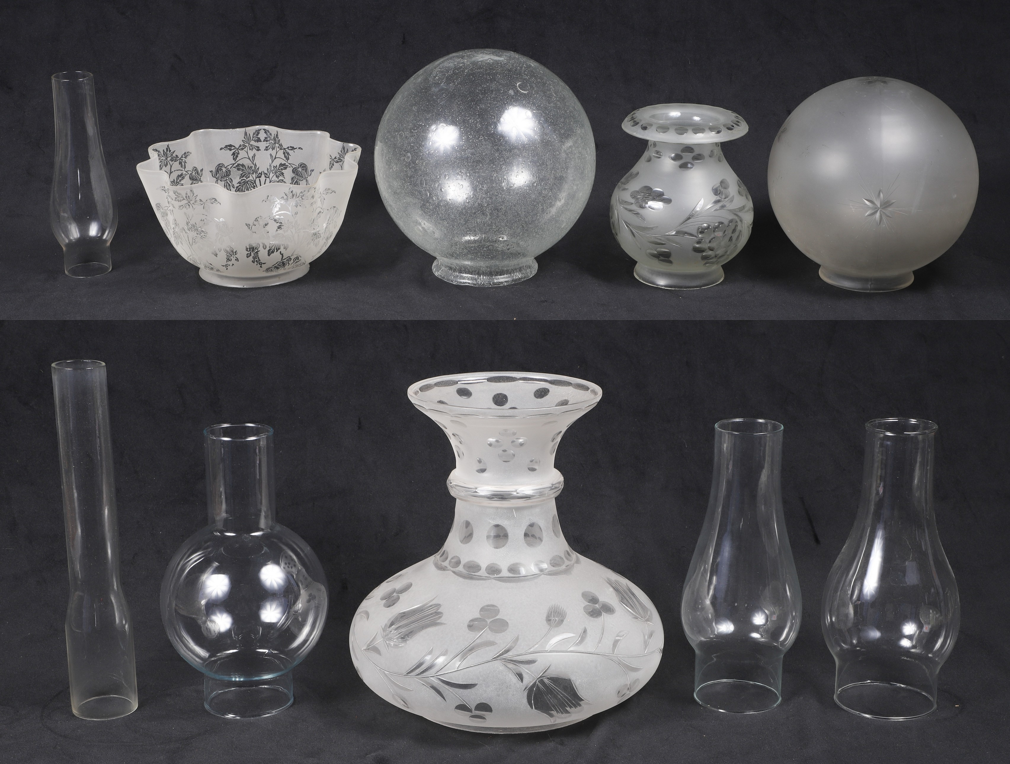 (10) Glass lamp parts, c/o