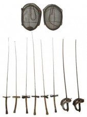 (10) GROUP OF FENCING SABERS,
