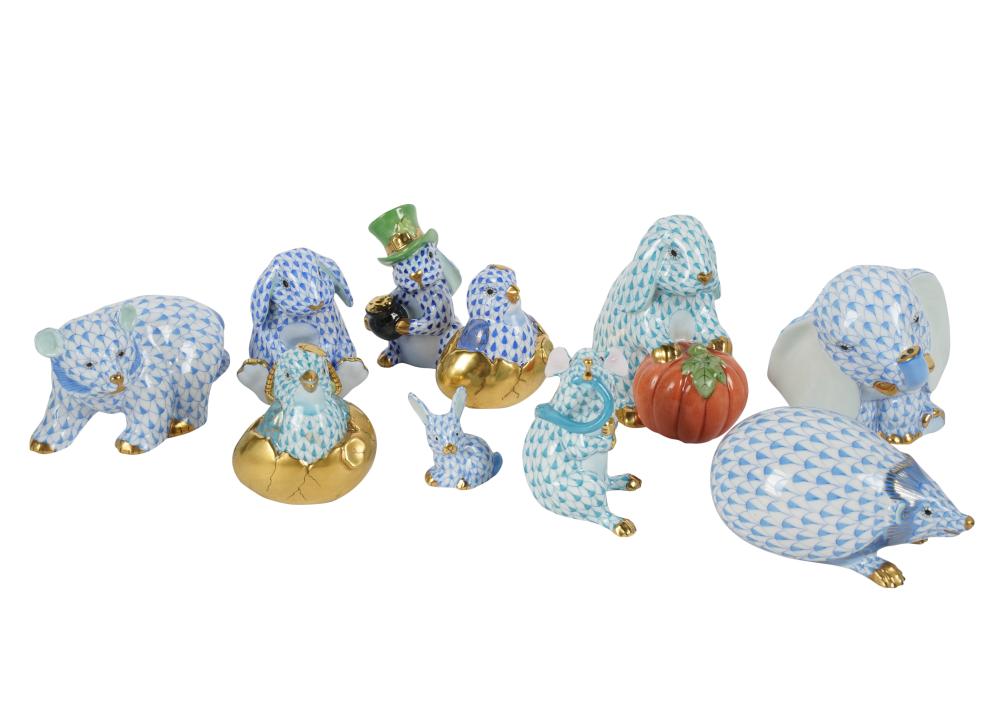 10 HEREND BLUE FISHNET PORCELAIN