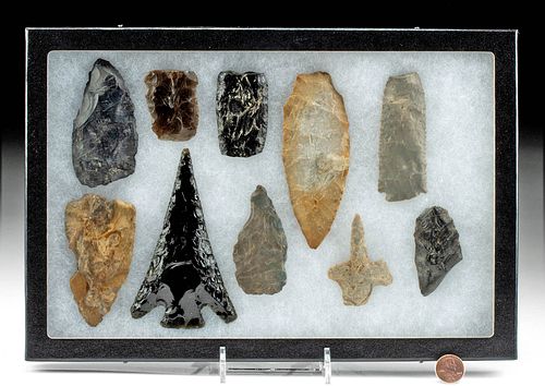 10 MAYA CHERT & OBSIDIAN POINTS,