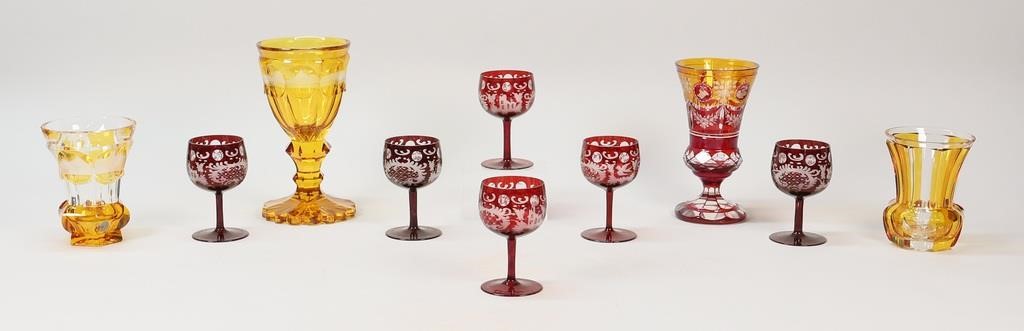 10 PIECE AMBER & RUBY BOHEMIAN
