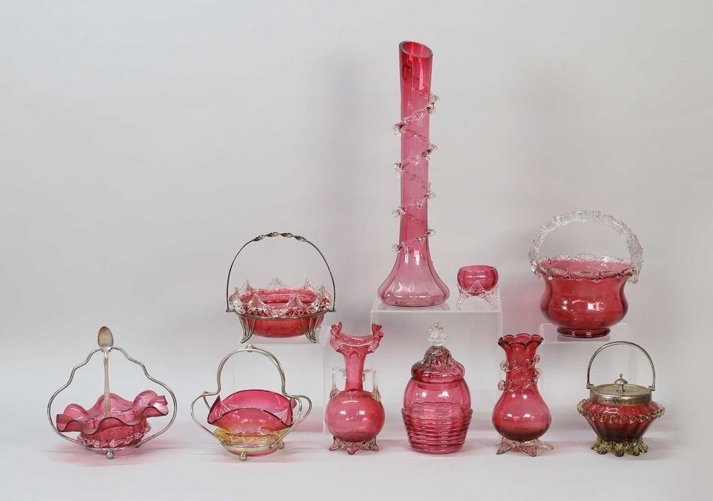 10 PIECE CRANBERRY GLASS LOT10
