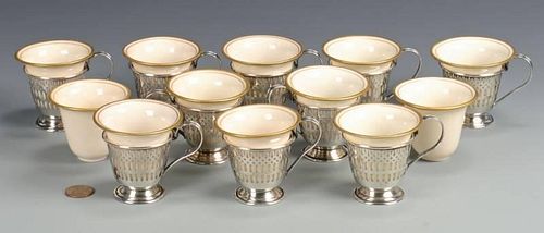10 PORCELAIN AND STERLING DEMITASSE