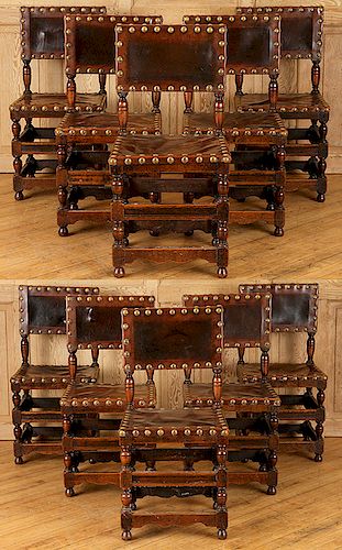 10 RENASSIANCE STYLE LEATHER DINING