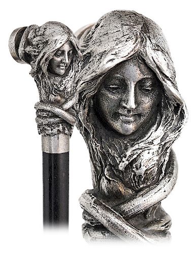 10. SILVER FIGURAL ART NOUVEAU CANE