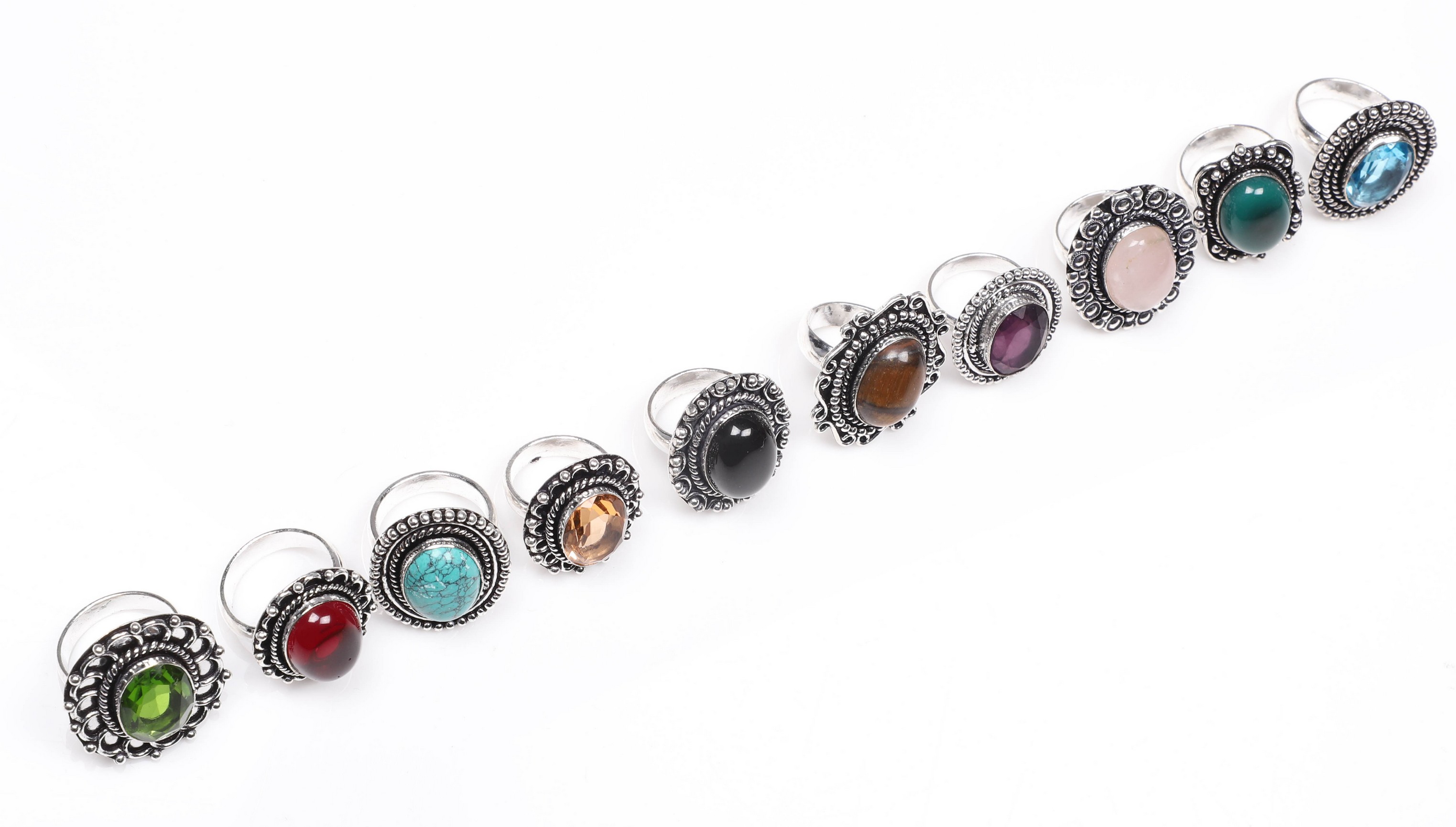 (10) Silver semi-precious stone