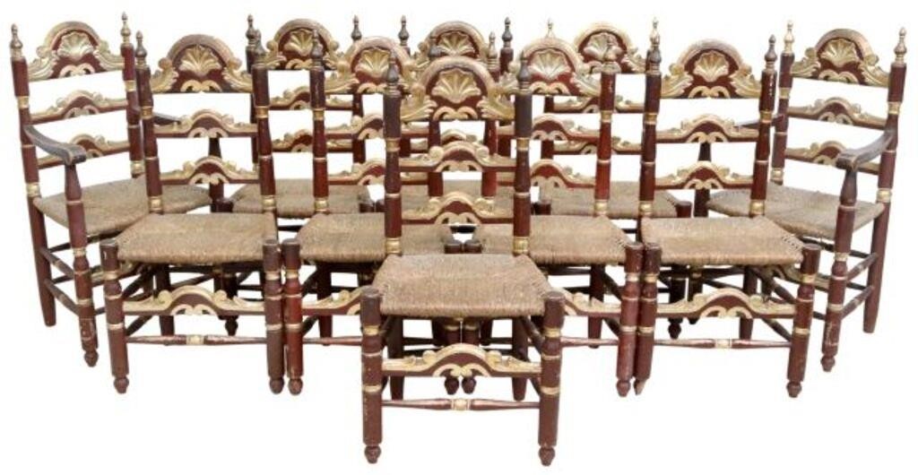 (10) SPANISH PARCEL GILT & RUSH