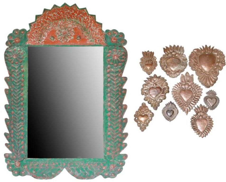 (10) TIN FRAMED MIRROR & HEART