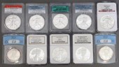 (10) US GRADED SILVER EAGLES,