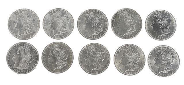 (10) U.S. MORGAN SILVER DOLLARS,