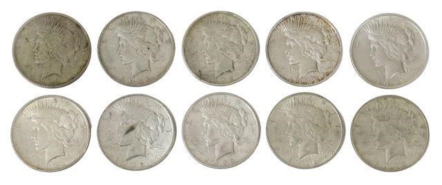 (10) U.S. PEACE SILVER DOLLARS,