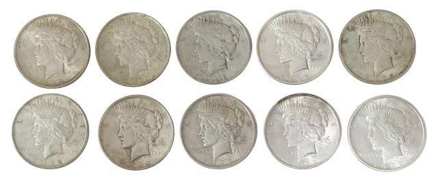 (10) U.S. PEACE SILVER DOLLARS,