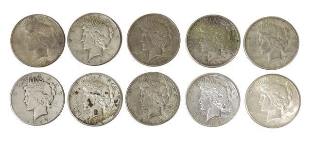 (10) U.S. PEACE SILVER DOLLARS,