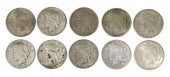 (10) U.S. PEACE SILVER DOLLARS