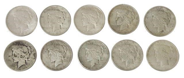 (10) U.S. PEACE SILVER DOLLARS,