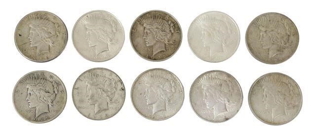 (10) U.S. PEACE SILVER DOLLARS,