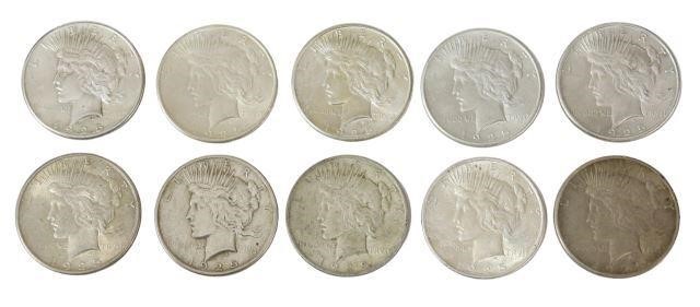 (10) U.S. PEACE SILVER DOLLARS,