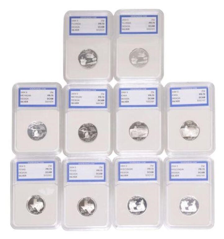 (10) US STATES 25 CENTS SILVER