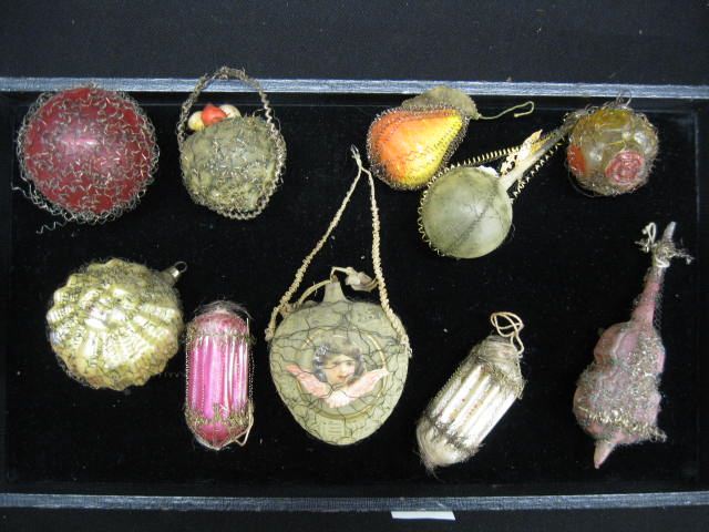 10 Victorian Blown Glass & Tinsel