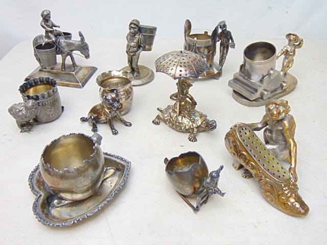 10 VICTORIAN SILVER PLATE FIGURAL