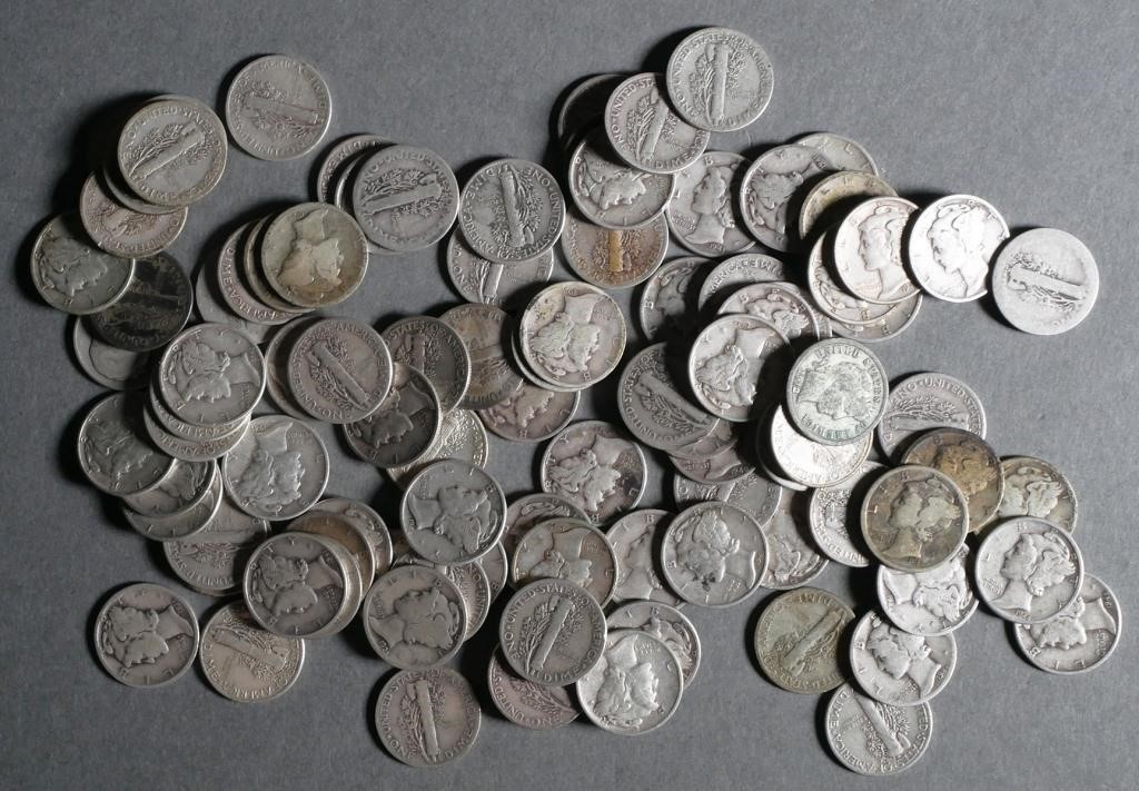(100) MERCURY SILVER DIMES 10COne