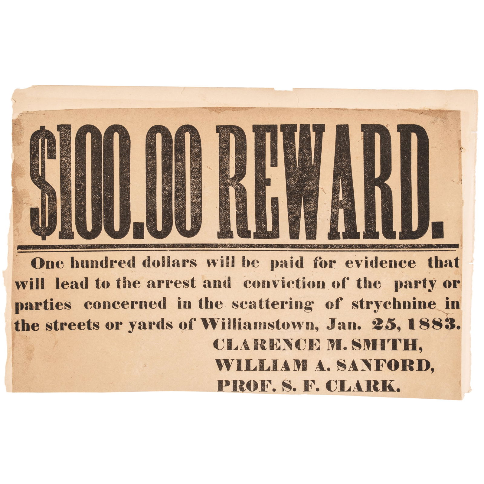 $100.00 REWARD. - 1883 POSTER FOR