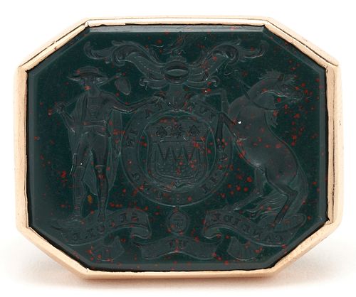 10K & BLOODSTONE CARVED INTAGLIO