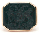 10K & BLOODSTONE CARVED INTAGL