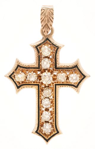 10K DIAMOND & ENAMEL CROSS