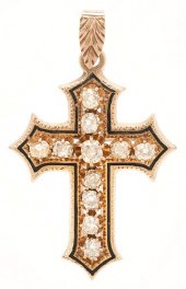 10K DIAMOND & ENAMEL CROSS PEN