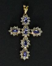 10K Gold Oval Tanzanites Cross