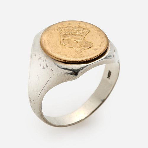 10K RING WITH 1800'S $3 GOLD